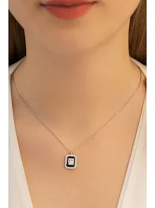 Kare Baget Taşlı Kadın Gümüş Kolye Zincir GKLKRBGTM1D-ROS