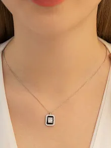 Kare Baget Taşlı Kadın Gümüş Kolye Zincir GKLKRBGTM1D-ROS