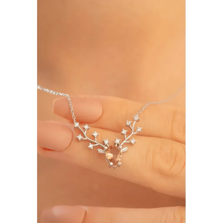 Kadın Gümüş Kolye - Zultanit Taşlı Geyik Kafası Motifli Rose Altın Kaplama Gümüş Kolye Kadın Gümüş Kolye - Zultanit Taşlı Geyik Kafası Motifli Rose Altın Kaplama Gümüş Kolye