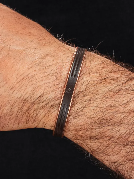 Erkek Kadın Bakır Bileklik - Hakiki Deri Viking İskandinav Mıknatıslı Metal Kutu Ve Doğal Taşlar
