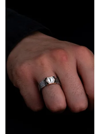 Erkek Gümüş Yüzük - Elif Yazılı İnce Kibar Erkek Yüzüğü