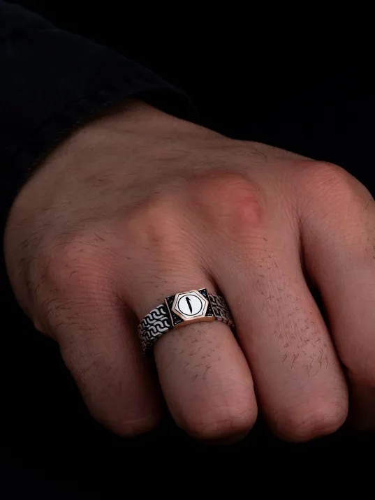 Erkek Gümüş Yüzük - Elif Yazılı İnce Kibar Erkek Yüzüğü