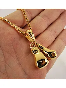 19Ayar Altın Kaplama Çelik Boks Eldiveni Kolye Zincir