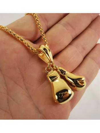 19Ayar Altın Kaplama Çelik Boks Eldiveni Kolye Zincir