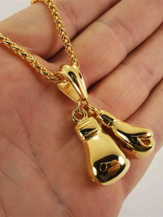 19Ayar Altın Kaplama Çelik Boks Eldiveni Kolye Zincir