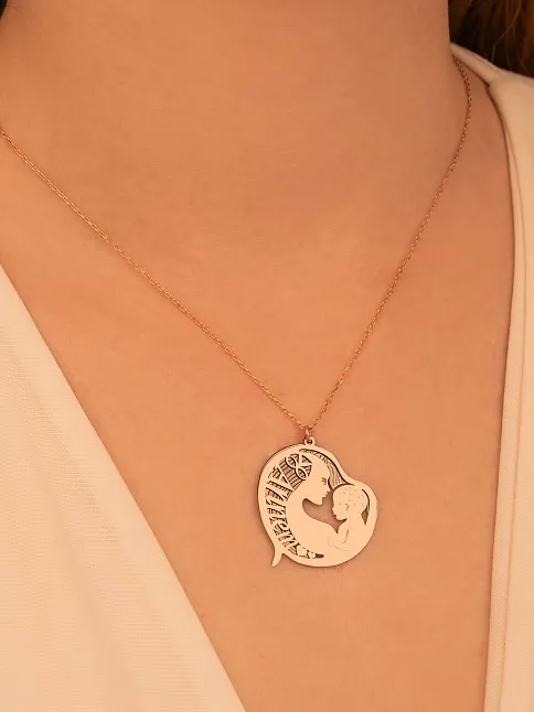Anneler Günü Hediyesi Annem Yazılı Gümüş Anne Çocuk Kolyesi