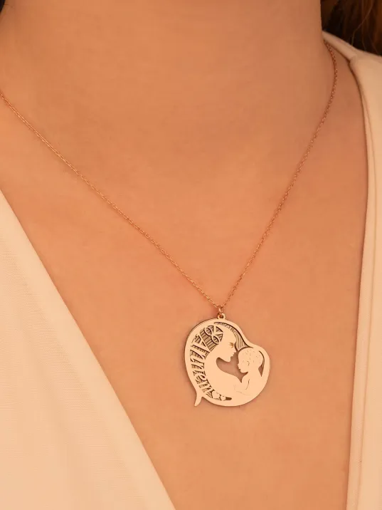 Anneler Günü Hediyesi Annem Yazılı Gümüş Anne Çocuk Kolyesi Anneler Günü Hediyesi Annem Yazılı Gümüş Anne Çocuk Kolyesi