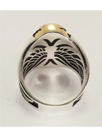 Çift Kartal Ve Ay Yıldızlı Erkek Gümüş Yüzük