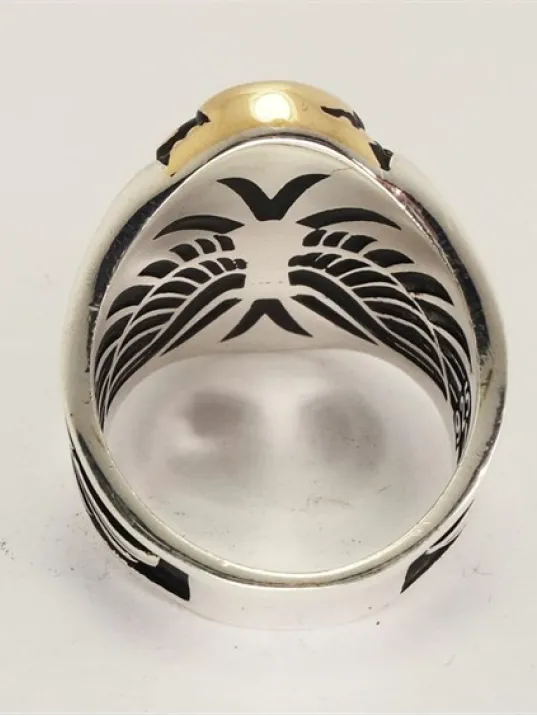 Çift Kartal Ve Ay Yıldızlı Erkek Gümüş Yüzük