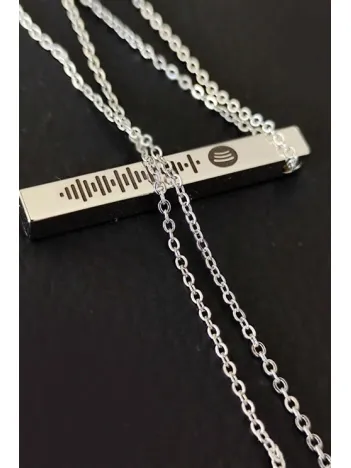 Spotify Şarkı Kodlu Bijuteri Gümüş Renk Bar Çubuk Kolye Blok Zincir CKLSPOTYKLY-GMS