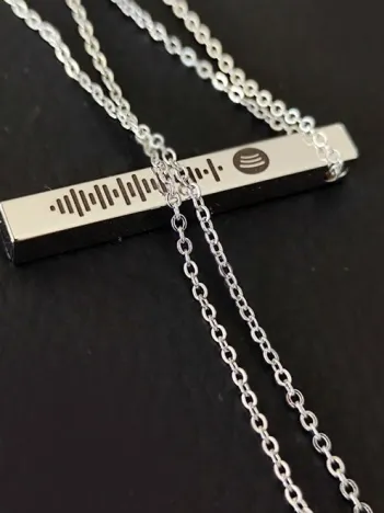 Spotify Şarkı Kodlu Bijuteri Gümüş Renk Bar Çubuk Kolye Blok Zincir CKLSPOTYKLY-GMS