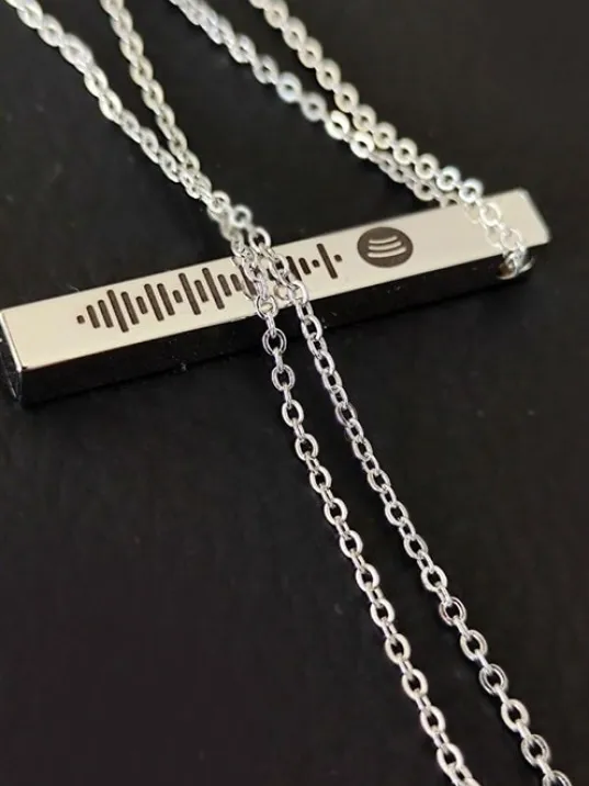Spotify Şarkı Kodlu Bijuteri Gümüş Renk Bar Çubuk Kolye Blok Zincir CKLSPOTYKLY-GMS