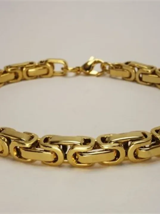 Altın Kaplama Sarı Kral Erkek Çelik Kolye Bileklik Set Orta Kalınlıkta 65cm