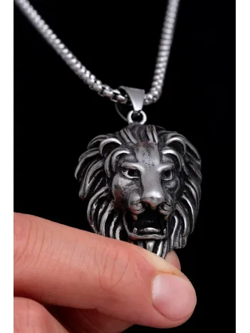 Aslan Başı Çelik Erkek Kolye Zincir