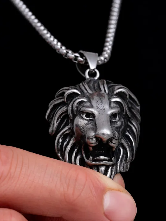 Aslan Başı Çelik Erkek Kolye Zincir