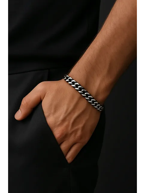 Erkek Çelik Bileklik - Yassı Gurmet Zincir Oksitli Model Siyah Renk Erkek Bileklik Erkek Çelik Bileklik - Yassı Gurmet Zincir Oksitli Model Siyah Renk Erkek Bileklik