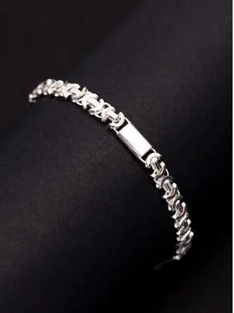 Erkek Gümüş Bileklik - 5.5mm Parçalı Parlak Euro Kral Gümüş Bileklik