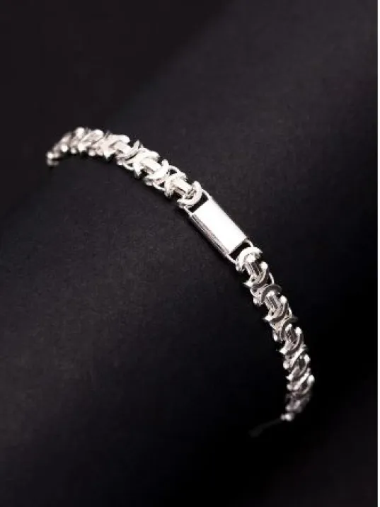 Erkek Gümüş Bileklik - 5.5mm Parçalı Parlak Euro Kral Gümüş Bileklik