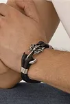 Erkek Çelik Bileklik - Erkek Deri Bileklik -  Kanat Ve Çapa Figürlü Erkek Bileklik