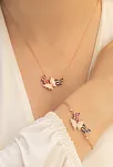 Kadın Gümüş Kolye Bileklik Set - Rose Kelebek Model Gümüş Kolye Bileklik Set