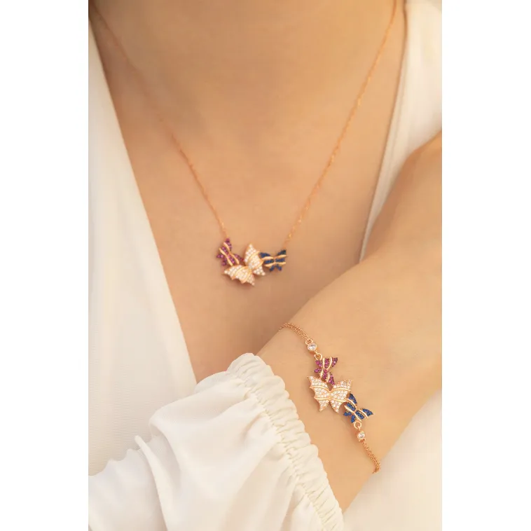 Kadın Gümüş Kolye Bileklik Set - Rose Kelebek Model Gümüş Kolye Bileklik Set Kadın Gümüş Kolye Bileklik Set - Rose Kelebek Model Gümüş Kolye Bileklik Set