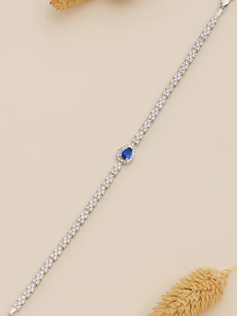 Kadın Gümüş Bileklik - Safir Taşlı Damla Model Zirkon Süslemeli Kadın Bileklik