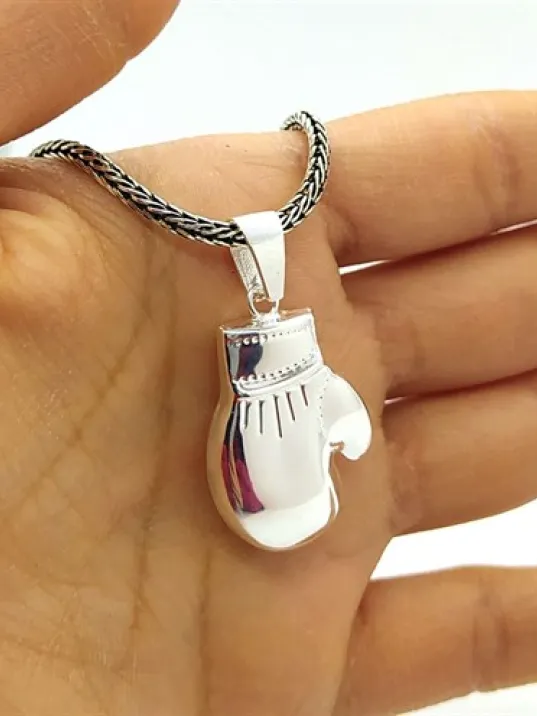 Büyük Boy Boks Eldiveni Gümüş Erkek Kolye Zincir Büyük Boy Boks Eldiveni Gümüş Erkek Kolye Zincir