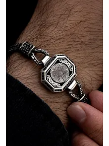 Erkek Gümüş Bileklik - İnşirah Suresi Motifli Tilkikuyruğu Zincirli 925 Ayar Gümüş Bileklik