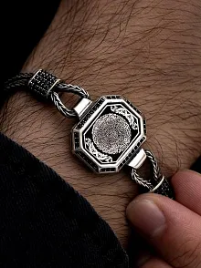 Erkek Gümüş Bileklik - İnşirah Suresi Motifli Tilkikuyruğu Zincirli 925 Ayar Gümüş Bileklik
