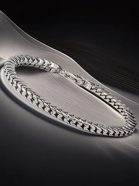 Erkek Gümüş Bileklik - İnce Yassı Snake Parlak Model Erkek Künye