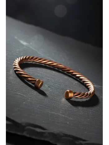 Erkek Kadın Bakır Bileklik - Tek Sıra Burma Burgu Bakır Bilezik Metal Kutu Ve Doğal Taşlar