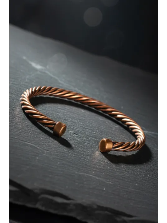 Erkek Kadın Bakır Bileklik - Tek Sıra Burma Burgu Bakır Bilezik Metal Kutu Ve Doğal Taşlar