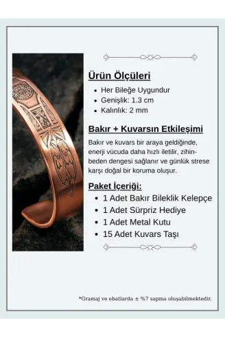 Saf Bakır Bileklik Silinmez Koruma Dualı Hz. Süleyman Metal Kutu Doğal Taşlar Kadın Erkek Kelepçe