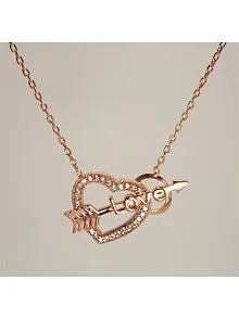 Kalpli Oklu Love Bayan Gümüş Kolye Rose Model