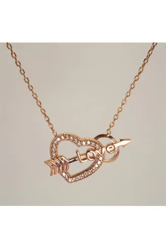 Kalpli Oklu Love Bayan Gümüş Kolye Rose Model