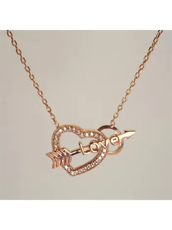 Kalpli Oklu Love Bayan Gümüş Kolye Rose Model