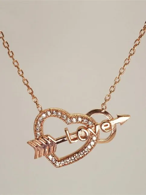Kalpli Oklu Love Bayan Gümüş Kolye Rose Model