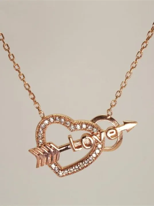 Kalpli Oklu Love Bayan Gümüş Kolye Rose Model Kalpli Oklu Love Bayan Gümüş Kolye Rose Model