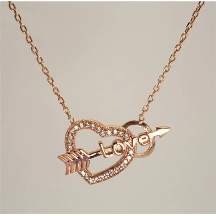 Kalpli Oklu Love Bayan Gümüş Kolye Rose Model Kalpli Oklu Love Bayan Gümüş Kolye Rose Model