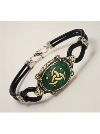 Teşkilatı Mahsusa Yeşil Mineli Deri Gümüş Erkek Bayan Bileklik