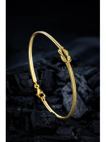 Erkek Gümüş Bileklik - El Yapımı Altın Kaplama Aşk Düğümü Erkek Bileklik Kelepçe