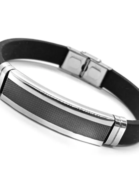 Baklava Çizgi Desen Kauçuk Çelik Erkek Bileklik CBLBKLVADSN-BYZ