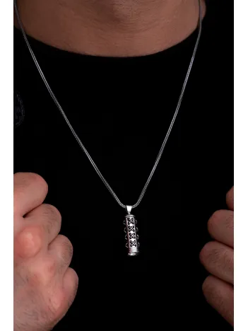 Dikişli Cevşen Kolye Muska Gümüş Erkek Zincir