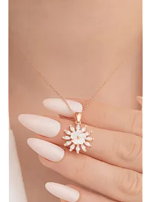 Zirkon Taşlı Rose Manolya Çiçeği Model 2 Kadın Gümüş Kolye GKLMNLYCCK2-ROS