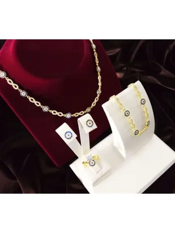 Altın Kaplama Sonsuzluk Temalı Gümüş Gerdanlık Bileklik Yüzük Küpe Takı Seti