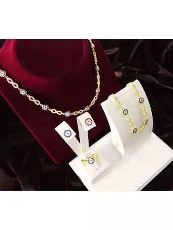 Altın Kaplama Sonsuzluk Temalı Gümüş Gerdanlık Bileklik Yüzük Küpe Takı Seti