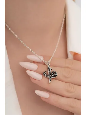 Büyük Vav Elif Bayan Gümüş Kolye