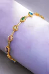 Kadın Renkli Taşlı Altın Kaplama Zarif 925 Ayar Gümüş Kolye Bileklik Set