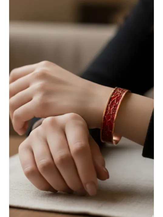 Kadın Bakır Set - Kırmızı Tutkunun Rengi Model Bakır Kadın Kolye Bileklik Yüzük Küpe Set