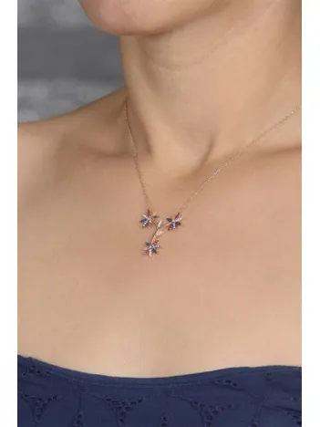 Çiçek Motifli 925 Ayar Kadın Gümüş Kolye